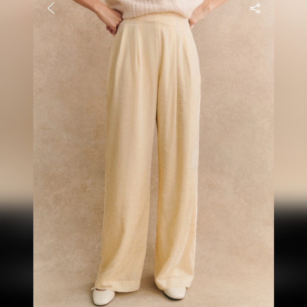 Sezane Malone Ecru Wide-Leg Velvet Trousers - Picture 4 of 7